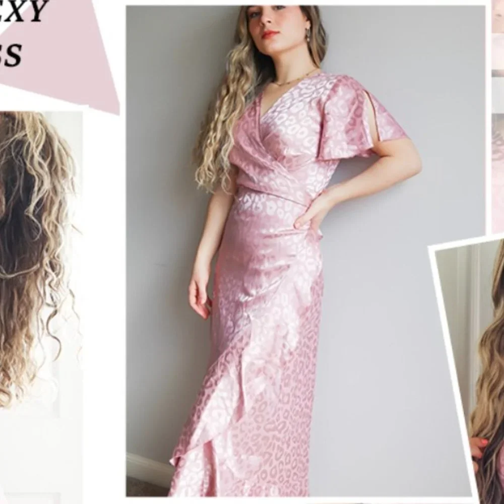 Chiffon V Neck Ruffle Midi Dress / Beach Wrap Dress - Picture 9 of 11